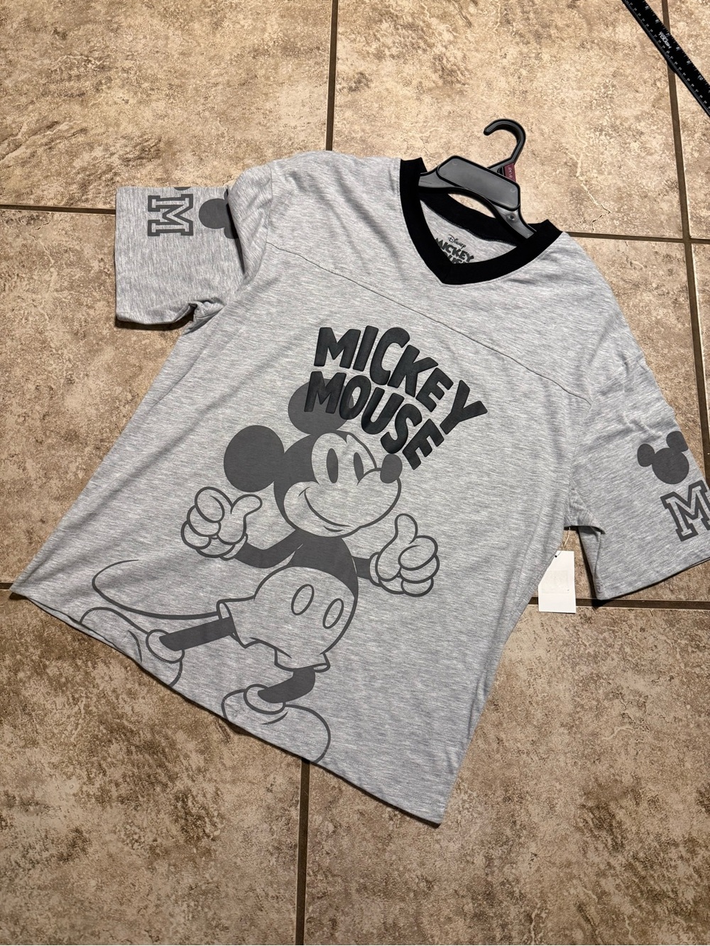NWT oversized Disney Gray Mickey Mouse Tee with Black Collar